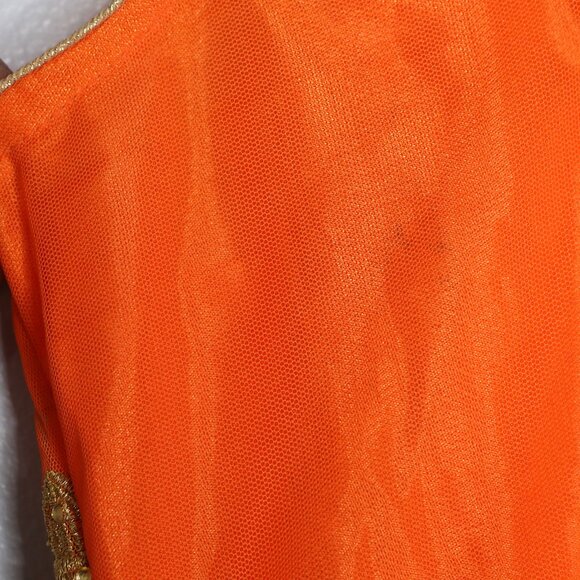 Stunning Orange & Gold Embroidered Anarkali Gown Indian Dress Suit Wedding - Picture 15 of 16